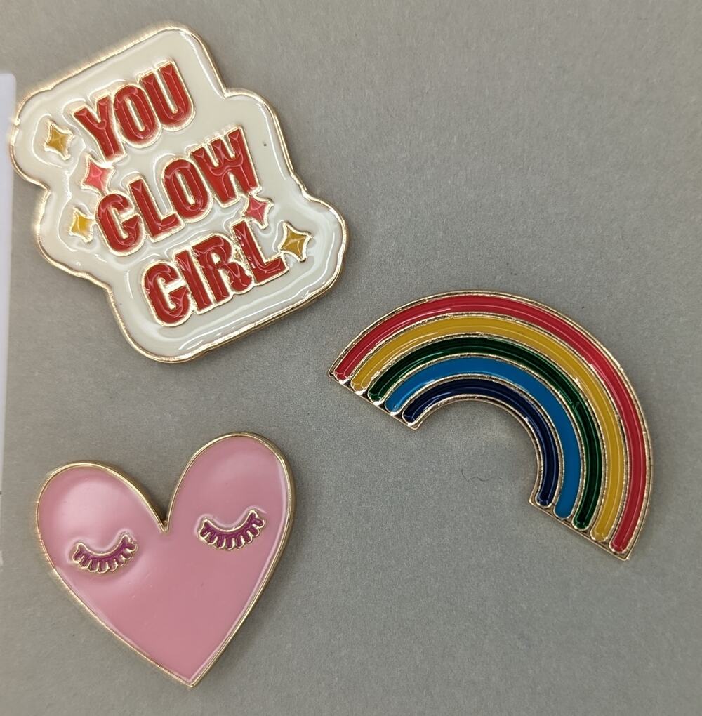Rainbow Kindness Pins Set of 3 Girls Pink Heart